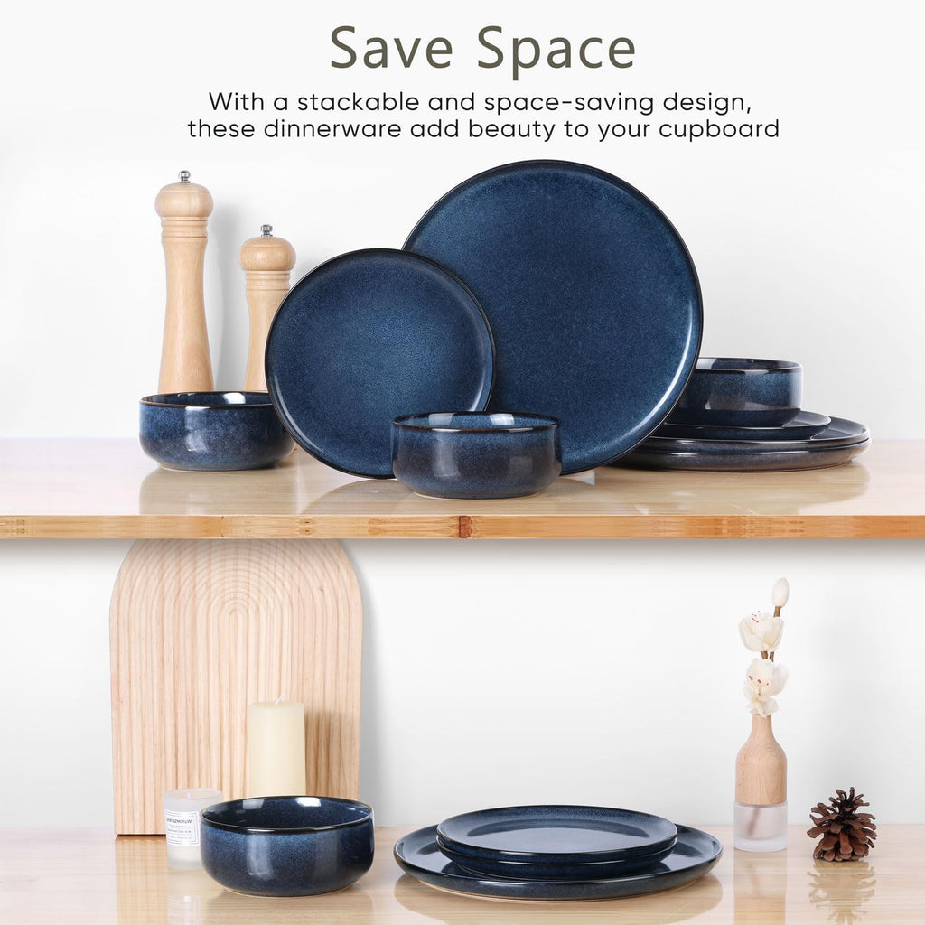 12 Pieces Dinnerware Sets Stoneware Service for 4, Starry Blue