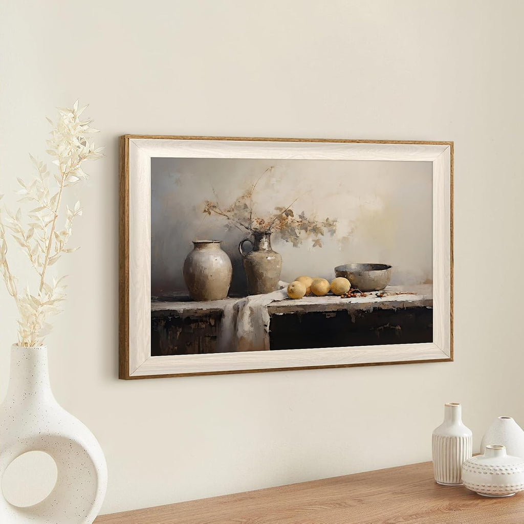 Framed Kitchen Wall Art Prints, Rustic Kitchen Farmhouse Wall Decor Living Room, Vintage Jars Still Life Oil Painting
