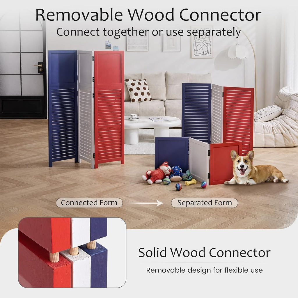 Pet Gate 2 Pack Foldable Wooden Red White Blue Dog Barrier for Doorway and Hallway Modern 3 Panel Freestanding