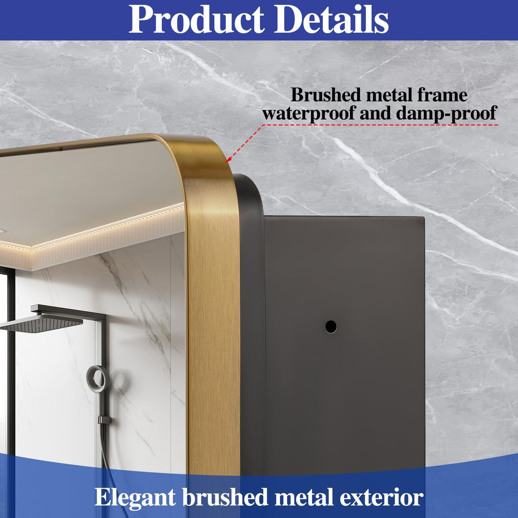 16" x 26" Bathroom Medicine Cabinet with Mirror Door, Brush Gold Stainless Steel Frame, Recessed or Surface