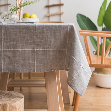Farmhouse Tablecloth Solid Embroidery Lattice Cotton Linen Table Cloth Fabric Wrinkle Free Washable Table Cover