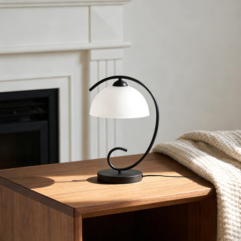17.5inch Modern Bedside Table Lamp with Frosted Glass Dome Shade