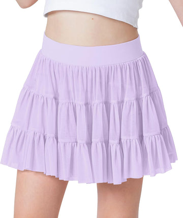 Girls Mesh Ruffle Tiered Tennis Skort Cute Flowy Skirt with Shorts