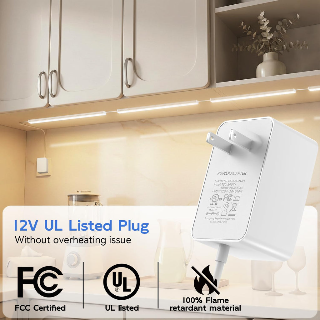 6 Pack Under Cabinet Lighting Plug in, Dimmable & 3 Color Temps