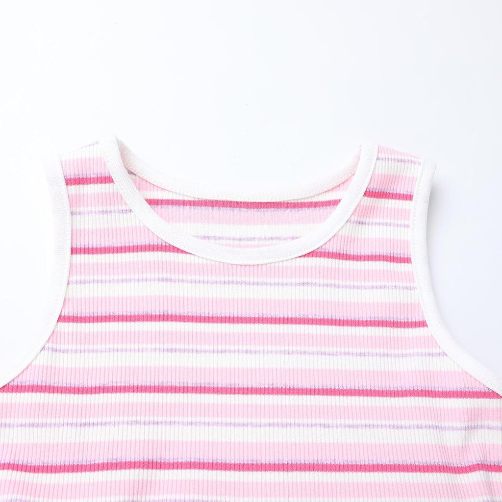 Girls Tulle Dress Cotton Sleeveless Ribbed Dress for Toddler