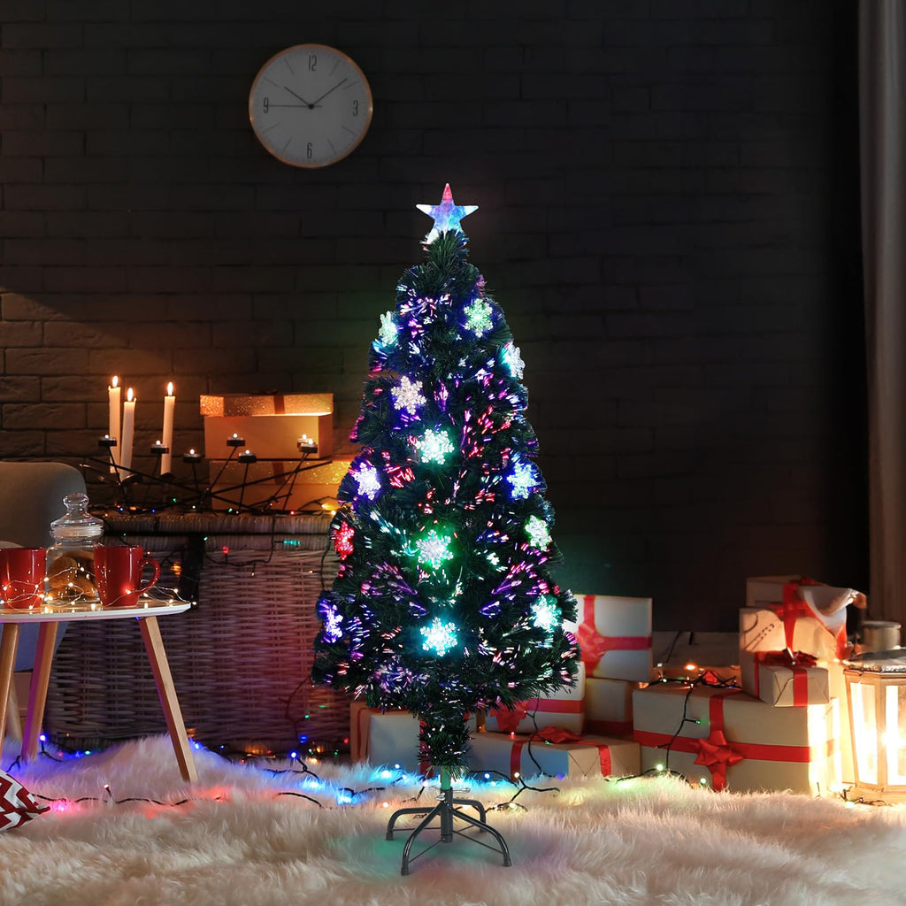 4ft Pre-lit Fiber Optic Artificial Christmas Tree w/Multicolor LED Lights, Snowflakes & Top Star, Small Xmas Tree