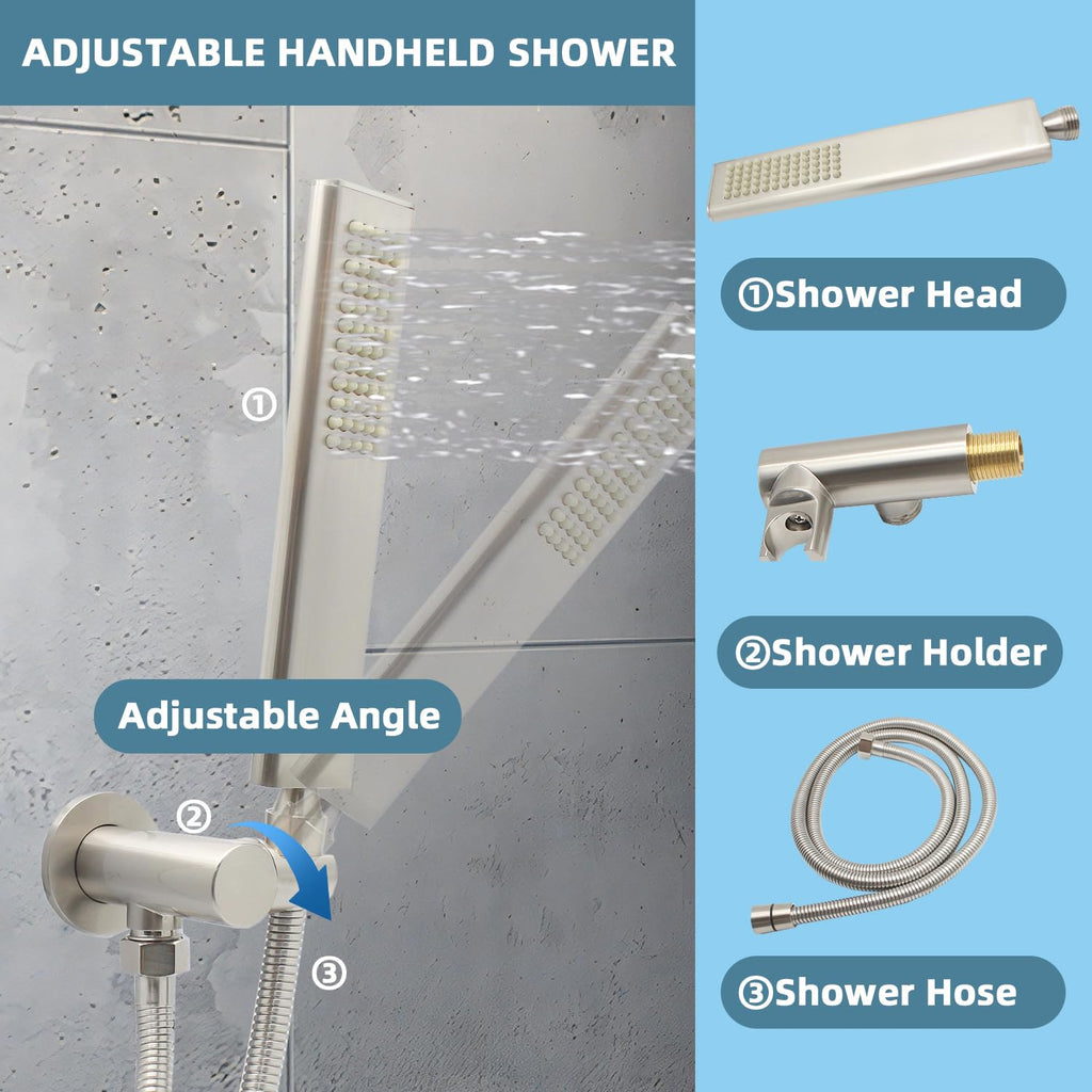 Solid Brass Handheld Shower Head Arc Design High Pressure Brushed Nickel Hand Shower Wand with Adjustable Supply