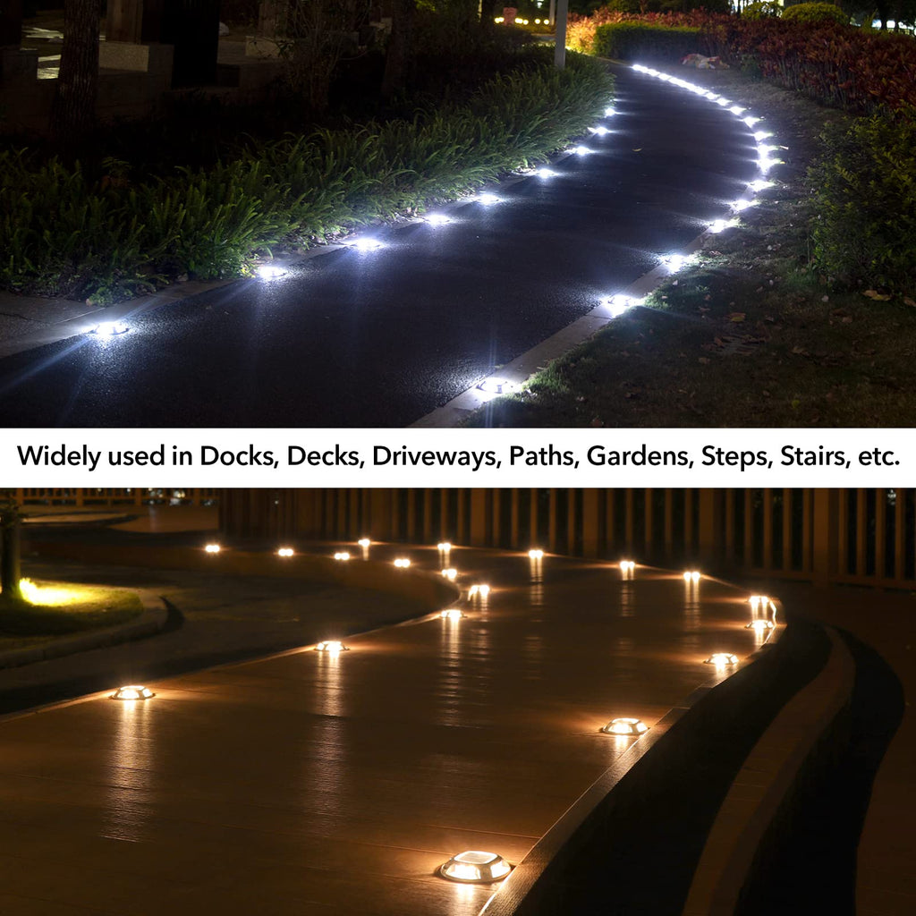 Solar Driveway Lights Outdoor 8 Pack, 2 Color Modes LED Deck Dock