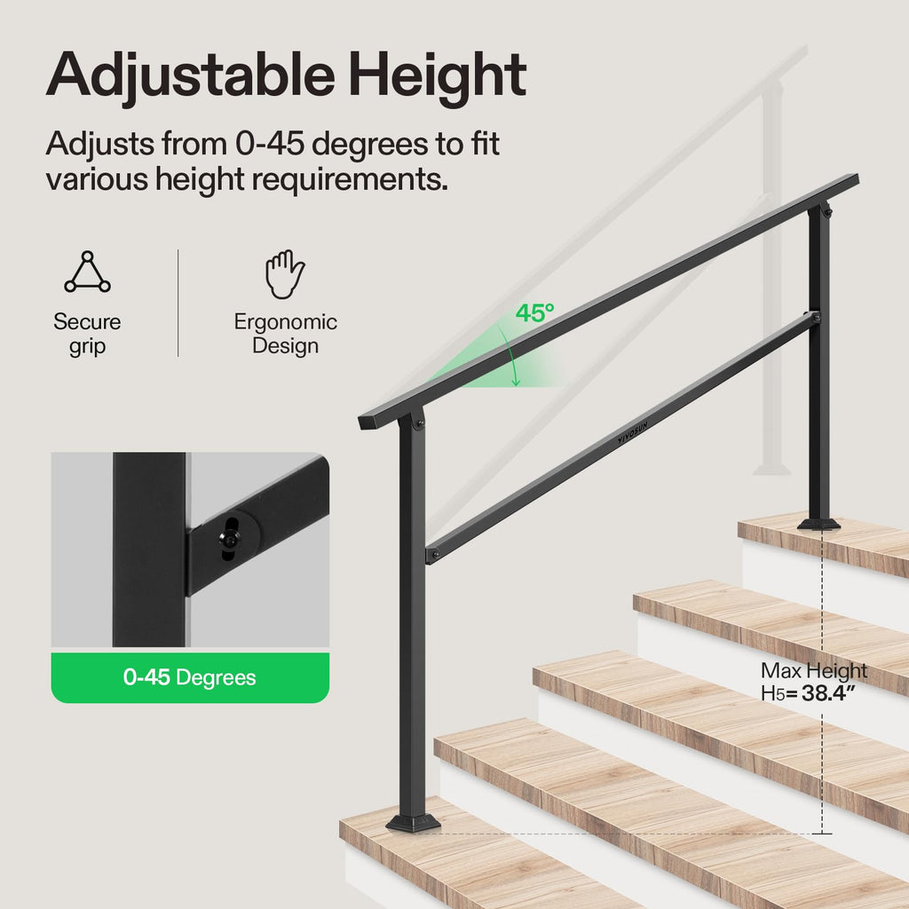 Home Front Step Hand Railing 5-Step Stair Handrail — Outdoor Stair Railing | Casa Home Living