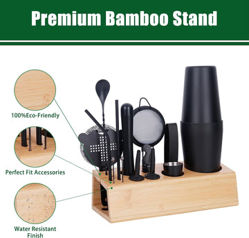 Cocktail Shaker Set Bartender Kit with Bamboo Stand, 15-Piece Stainless Steel Bar Set Accessories, Professional - Set of 15