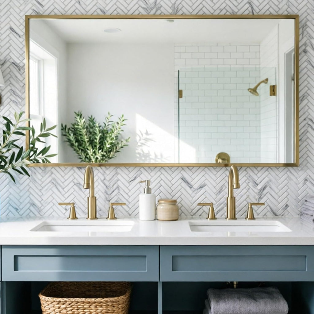Carrara White Marble Look 3D Herringbone Recycled Glass Matte Mosaic Tile Shower Kitchen Backsplash, Floor 5 Sheet