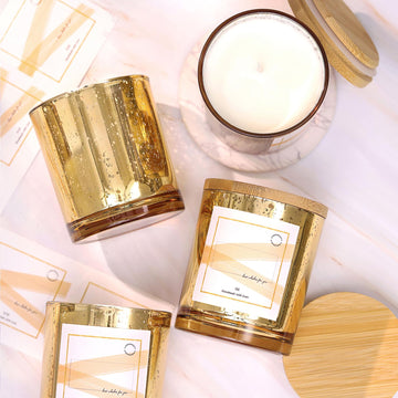12 Pack Gold Mercury Glass Candle Jars (10oz) with Lids - Candle Makes Accessory Set Including 15 Labels
