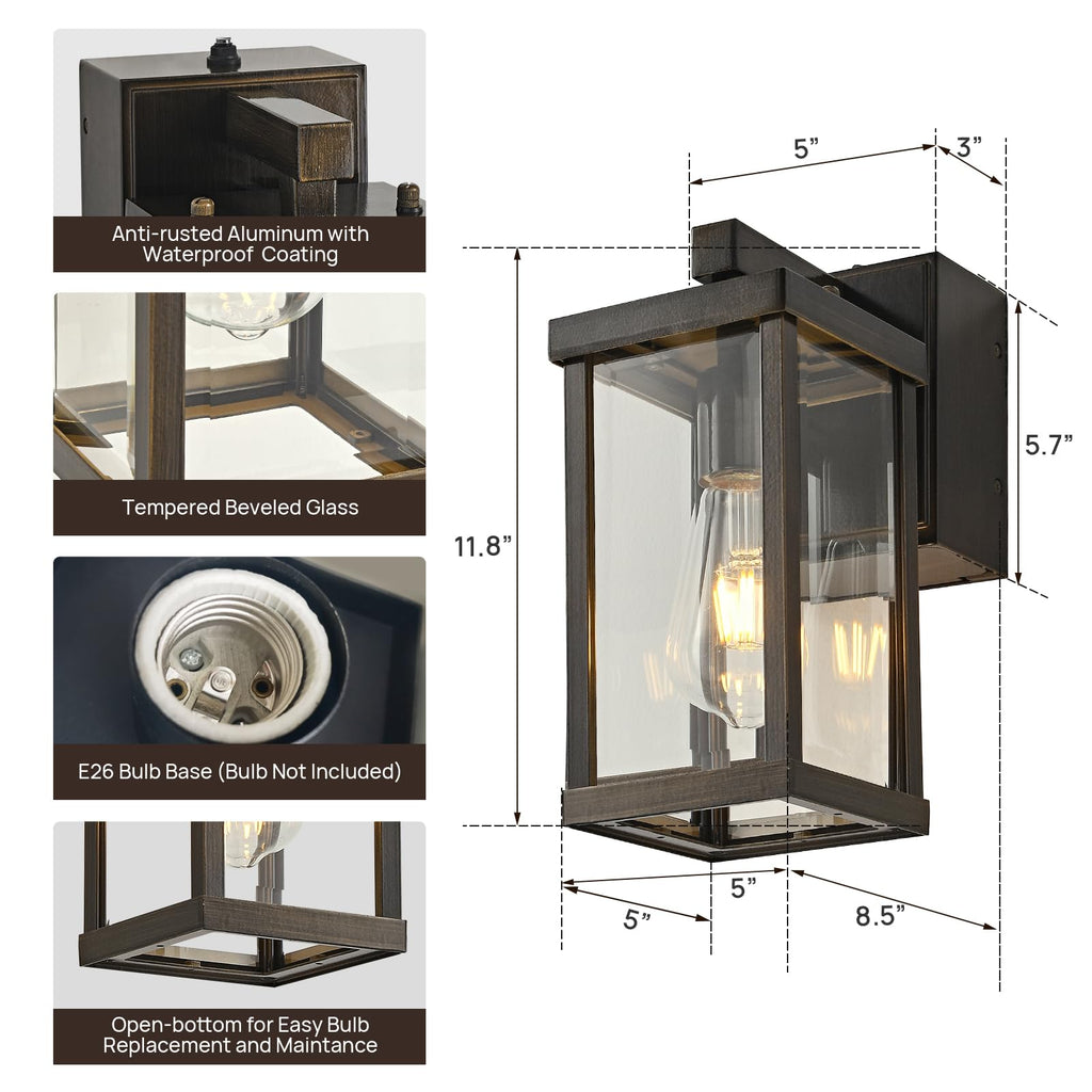 Porch Lights with GFCI Outlets Dusk to Dawn Outdoor Wall Lights Waterproof Exterior Lighting Fixtures Modern Outside