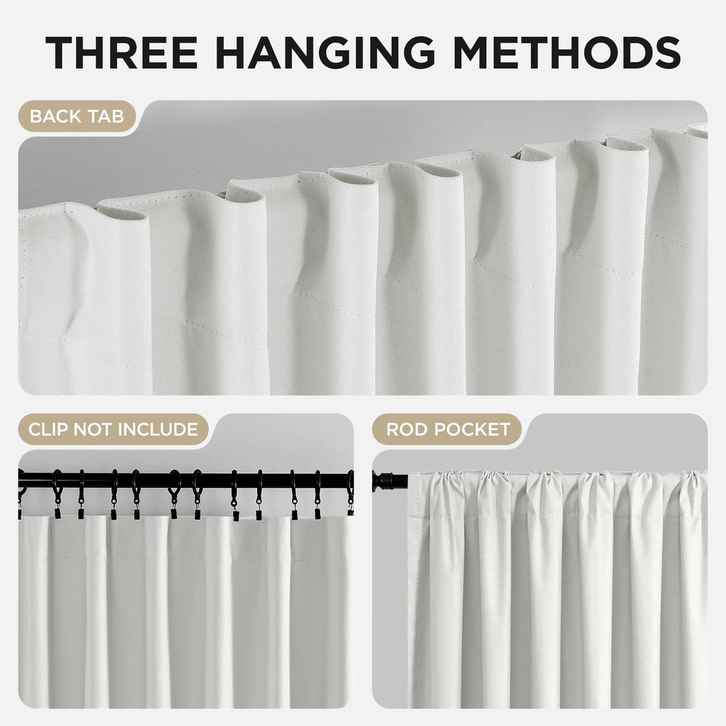 White Blackout Curtains 96 Inches Long - 100% Blackout Curtain 2 Panel Set, Rod Pocket & Back Tabs Thermal Insulated