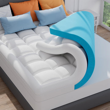 3 Inch Full Dual Layer Memory Foam Mattress Topper with Pillowtop | 2 Inch Cooling Gel Foam,1 Inch Soft Pillowtop