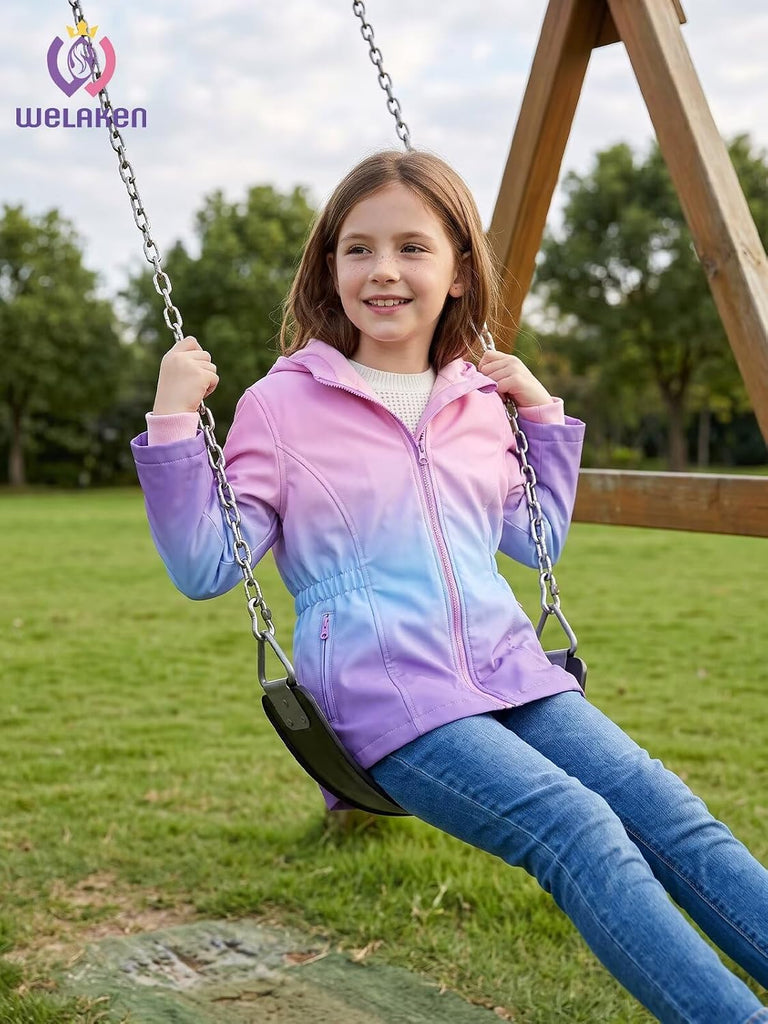 Girls Fleece Lined Hooded Jacket Long Sleeve Zip Up Coat