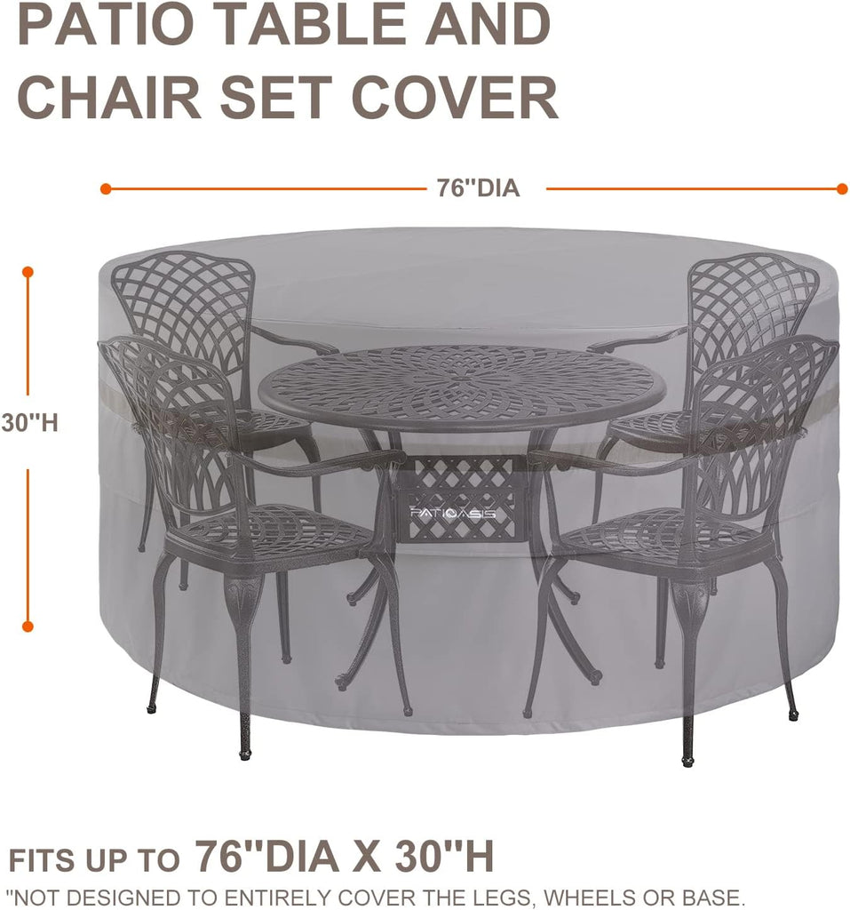Waterproof Patio 4-6 Piece Chairs and Round Table Cover 76'' Dia All Weather Proof 600D Oxford Gray Outdoor Furniture