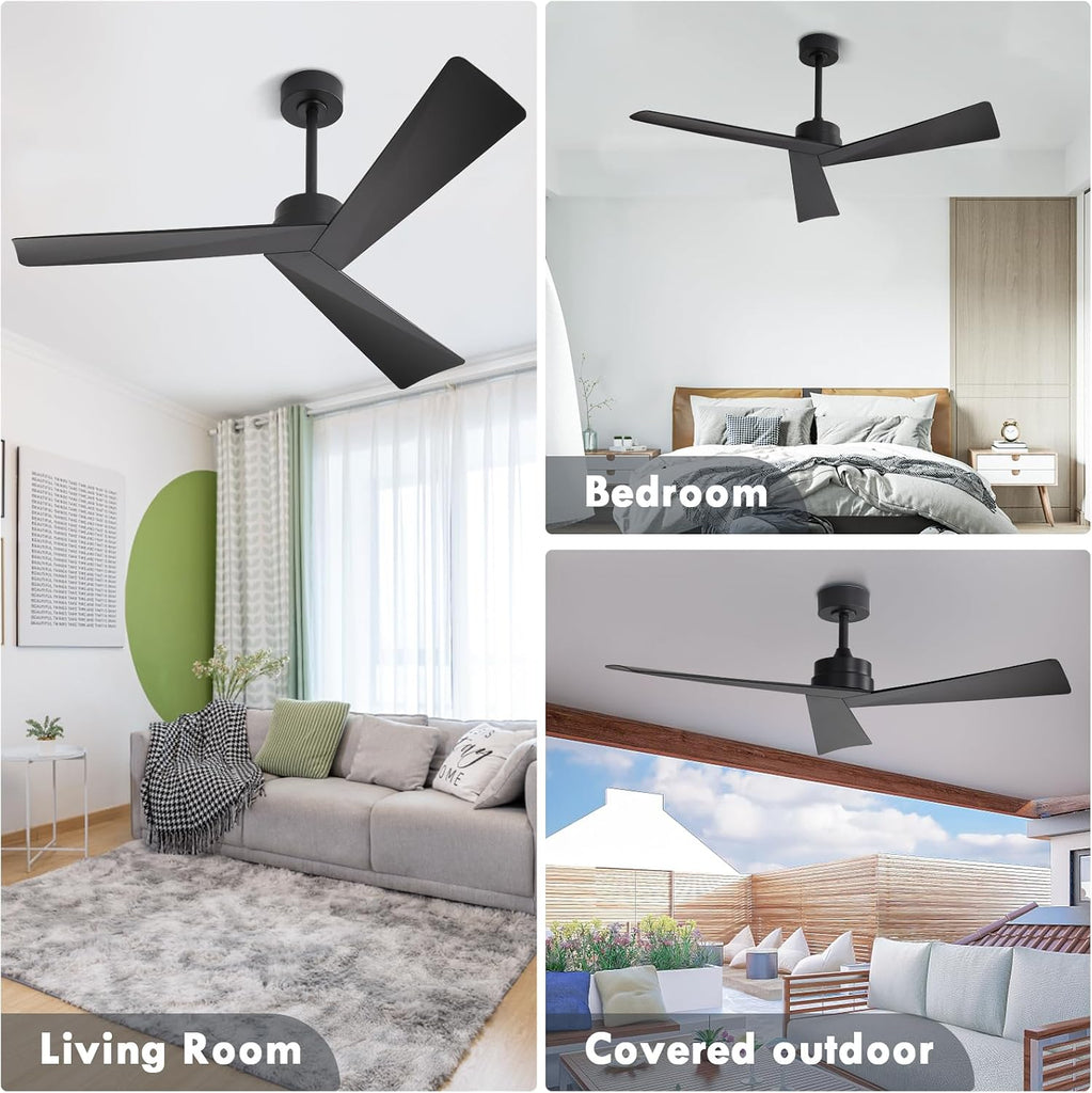 Inspired Adler Style 52" DC Ceiling Fan Without Light, 3 Sculpted ABS Blades, 6-Speed Remote - Matte Black