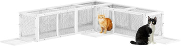 Outdoor Cat Tunnel w/Extendable Design 98" L Wooden Cat Run White