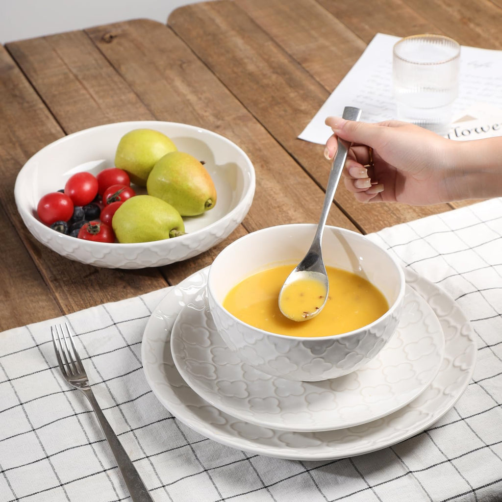 Ceramic Dinnerware Set, White, 24 Pieces for 6