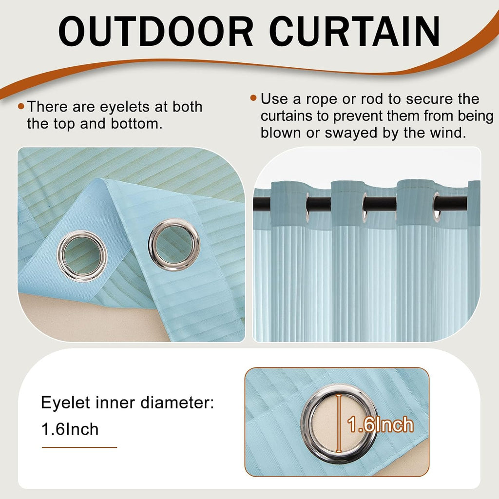 Outdoor Curtains Blue Sheer Curtains 84 Inches Long 2 Panels Set with Zipper Top & Bottom Grommet Outside Privacy