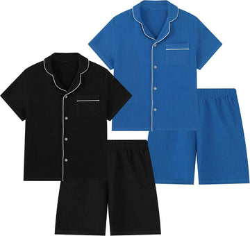 Boys 100% Cotton Pajamas, Short Sleeve Piece Sleepwear