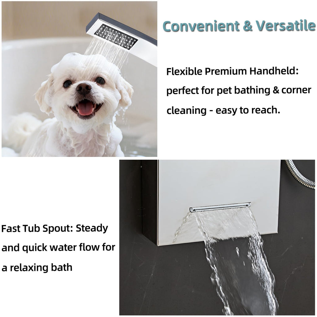 Shower Panel Tower System,Rain Shower Head Rainfall silver-LED