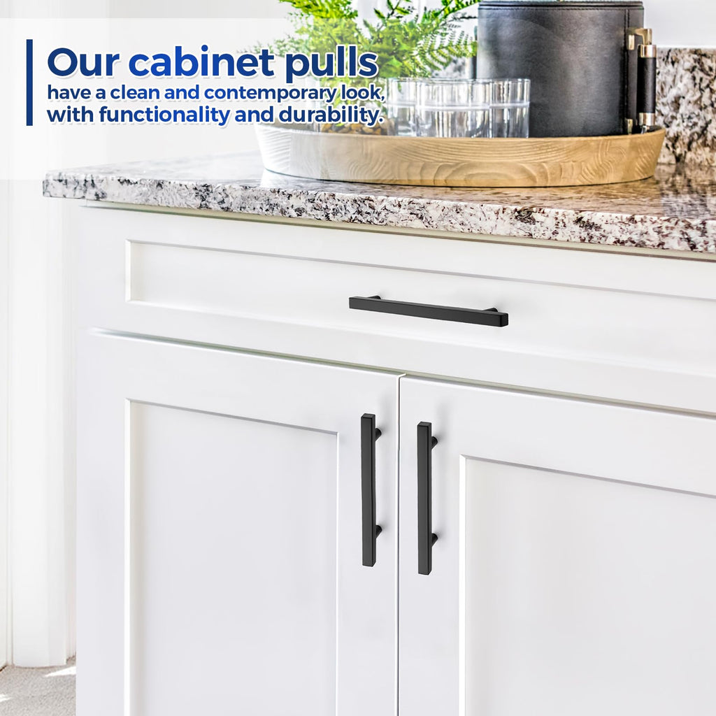 Matte Black Pulls Cabinet Square Handles 5 Inch 30 Pack