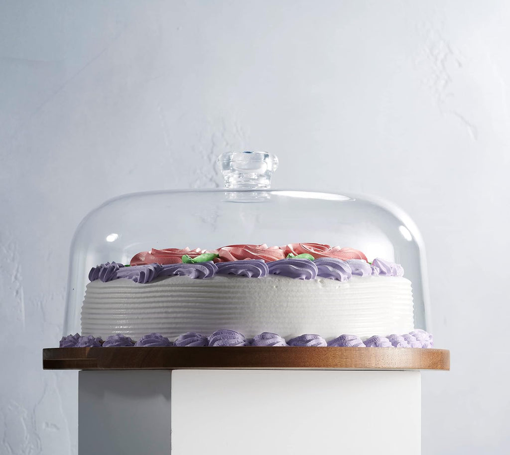 Cake Stand, Cake Plate Server Platter with Dome, Acacia Wood and Shaterproof Acrylic Lid