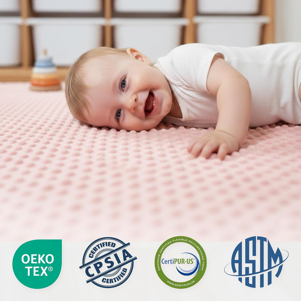 Floor Play Mat for Playpen, Extra Thick 50x50 Inches Padded Mat with Ultra Soft 3D Minky Dot & Removable Washable