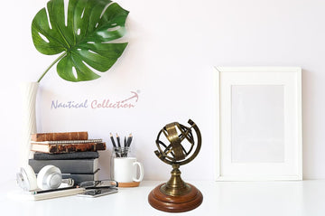 Decorative Brass Armillary Sphere Antique finish | Vintage Zodiac Armillary Brass Sphere Globe Wooden Display