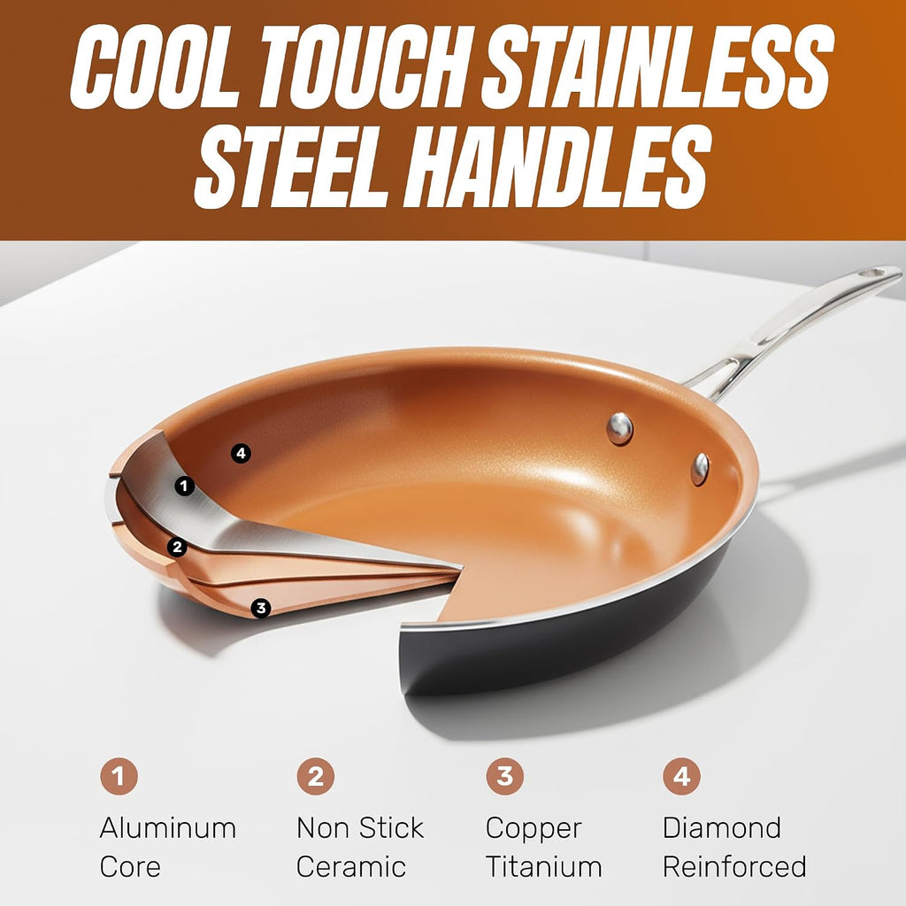 12 Pc Pots and Pans Set Non Stick Ceramic Cookware Set | Non Toxic PFOA/PFOS/PTFE Free, Stay Cool Stainless Steel