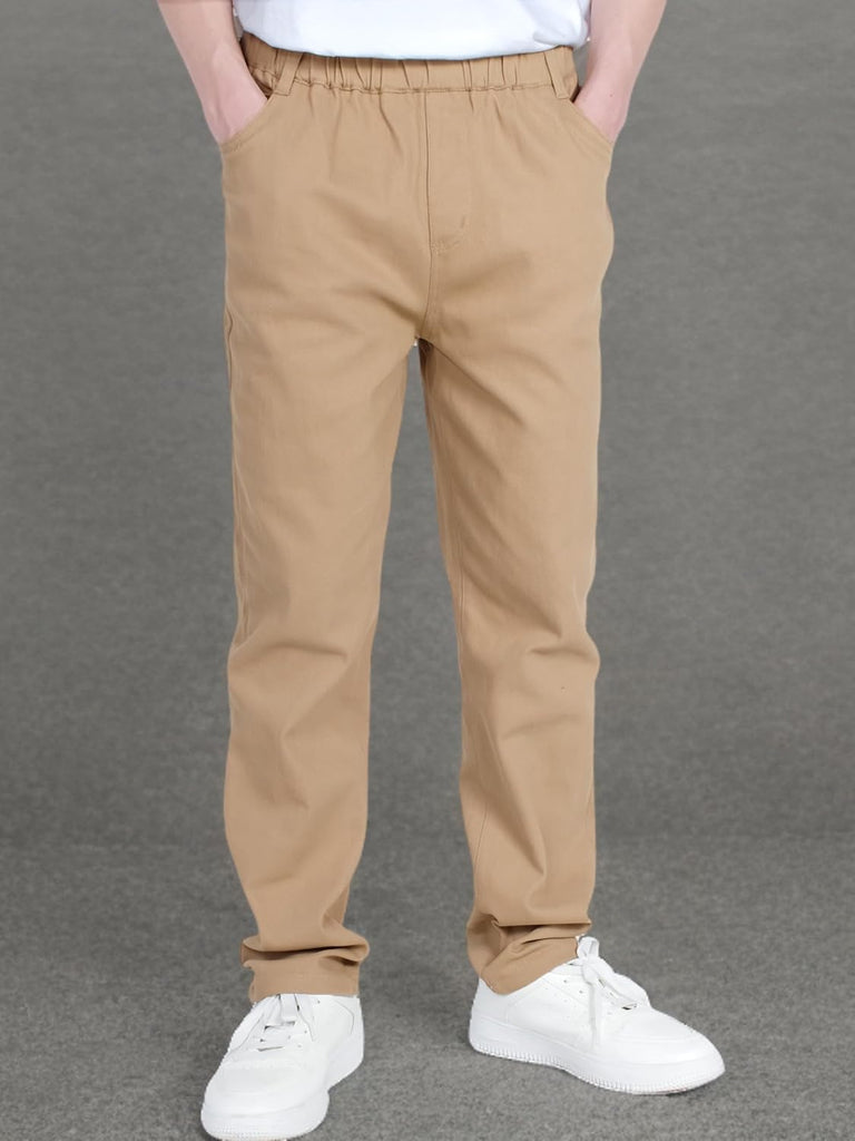 Boys Pull-On Chino Pants Stretch School Uniform Slacks