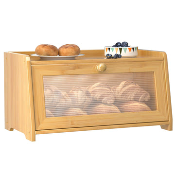 Countertop, Vintage Wooden Counter Breadbox, Bamboo Bread Storage Container Bin made Bread, Small Farmhouse Corner