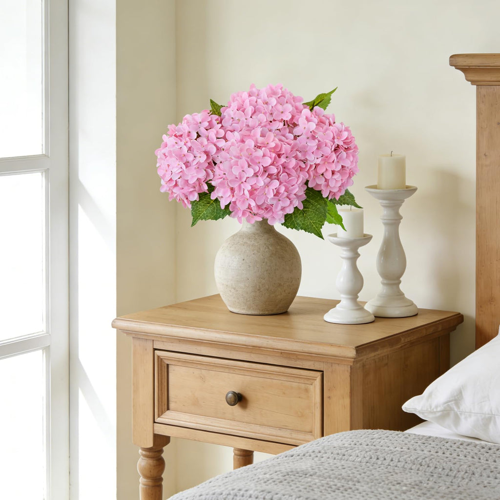 20 inches 4 Pcs Soft Pink Real Touch Artificial Boho Lifelike Real Looking Latex Hydrangeas Flower with Long Stem