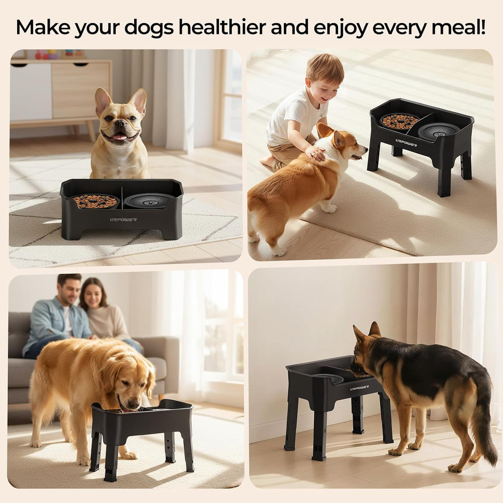 Mess Proof Elevated Dog Bowls 4 Height Adjustable Raised Stand