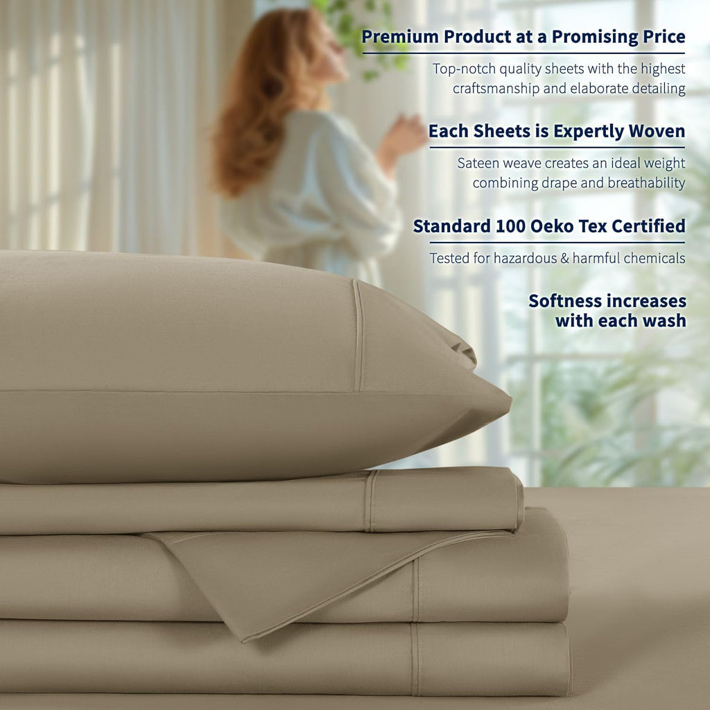 100% Egyptian Cotton Queen Size Sheets Set (Linen, Queen)