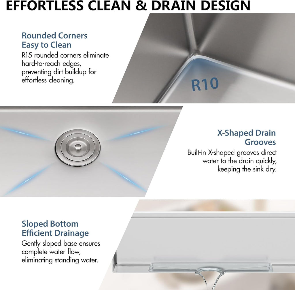 32 Inch Undermount Kitchen Sink - 32x19 Undermount Workstation Sink, 16 Gauge Stainless Steel Deep Single Bowl