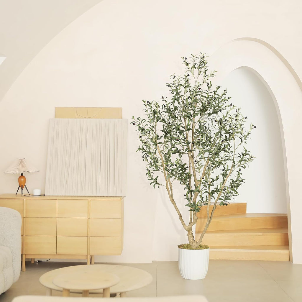 Faux Olive Tree 7ft with Large Olive Branches and Lifelike Fruits