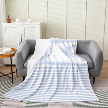 Blue White Stripe Flannel Blanket 40x50 Geometric Striped Fuzzy Plush Throw for Sofa Couch | Farmhouse Ticking