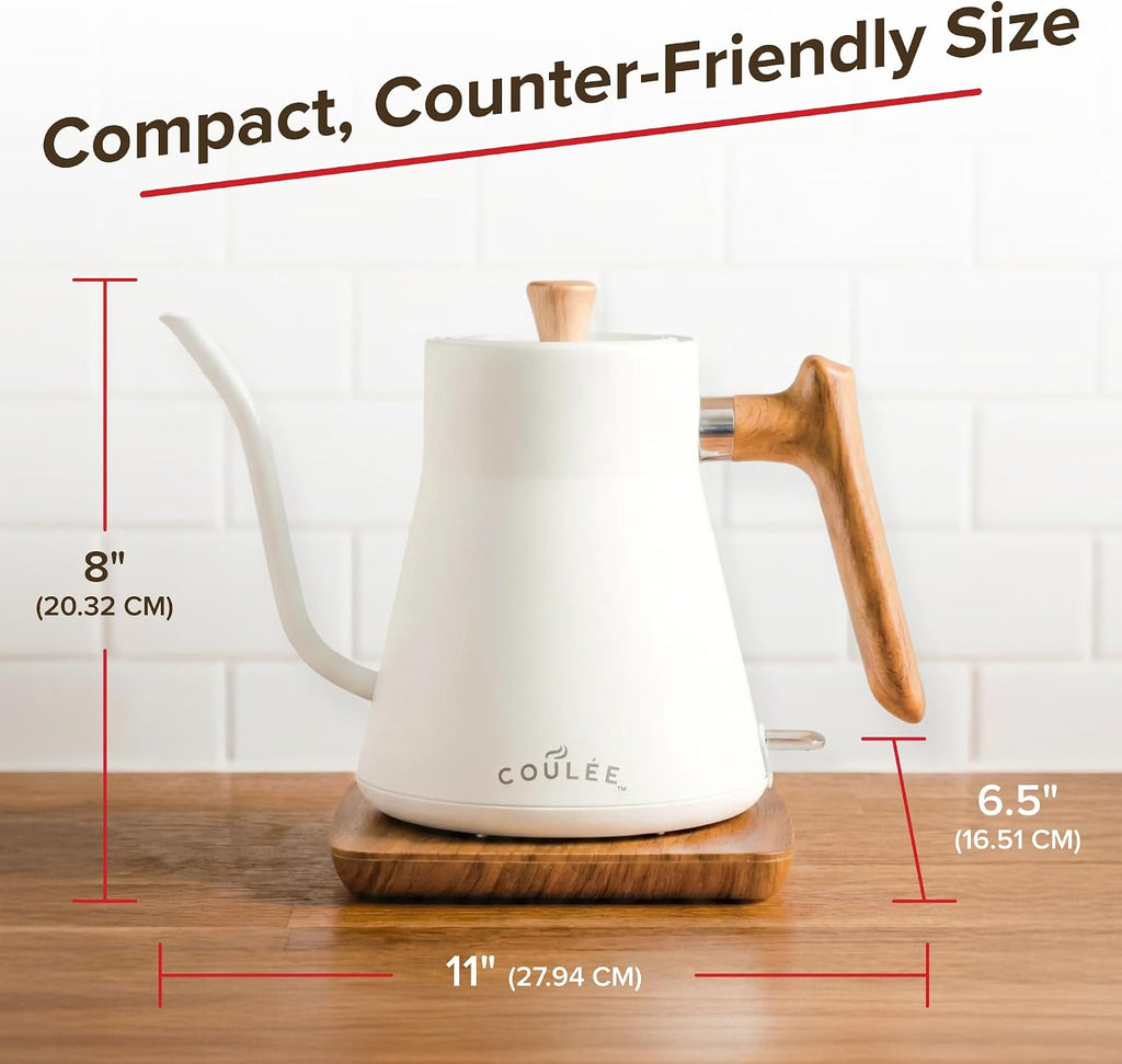 Gooseneck Electric Kettle, Stainless Steel, for Coffee & Tea, White | Great for pour-over coffee, tea, or matcha;