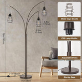 Industrial Floor Lamp, 3 Light Arc Floor Lamps, 76 Inch Tall Standing Lamp with Metal Cage Shades & Foot Switch