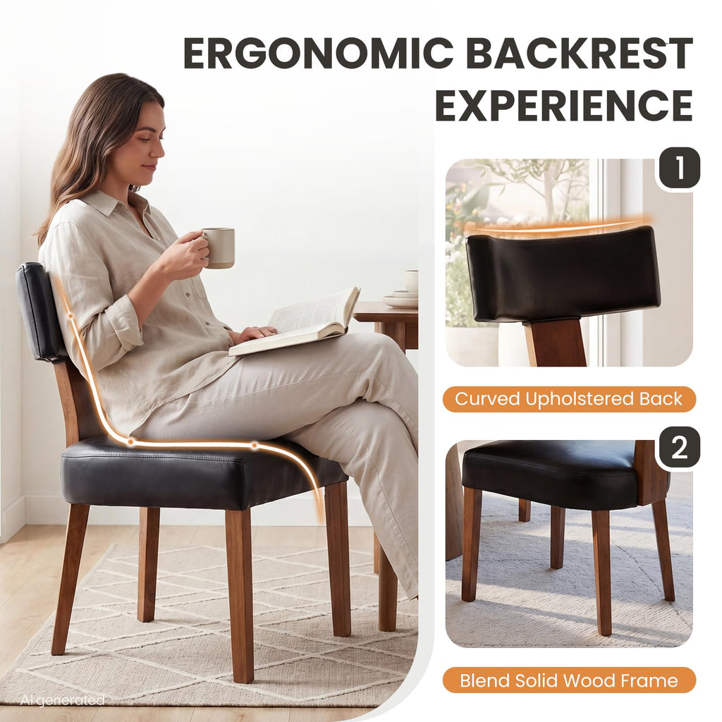 Mid Century Modern Dining Chairs Set of 6 PU Leather Upholstered Side Chairs, Modern Kitchen Armless Parson Chairs
