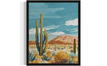 Desert Black Framed Wall Art Poster Print, South America Landscape Retro Decor Travel Poster Vintage Artwork Painting