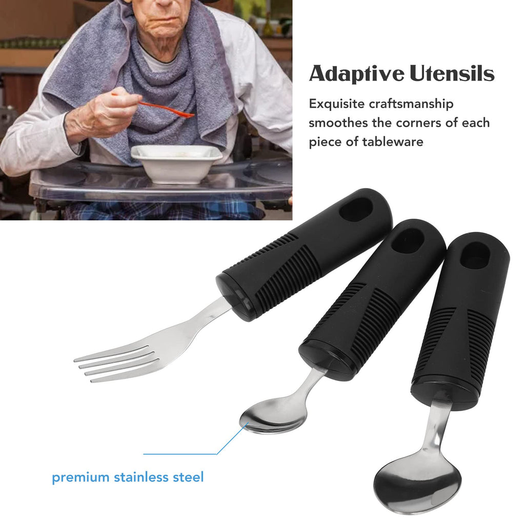 Adaptive Weighted Utensils with Wide Non-Slip Handles - Stainless Steel Fork, Teaspoon, Tablespoon - Parkinson's