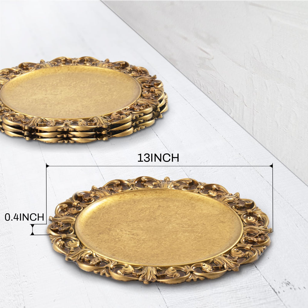 13" Antique Set of 4, Round Plate Chargers