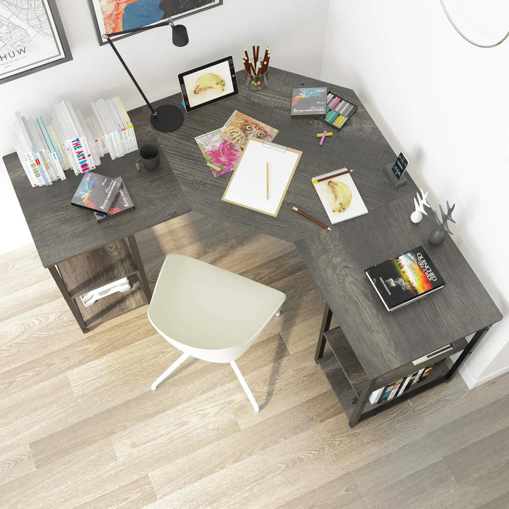 Large L-Shaped Computer Desk with Shelves, Corner Desk, Home Office Writing Workstation, Gaming Desk PC Latop Table