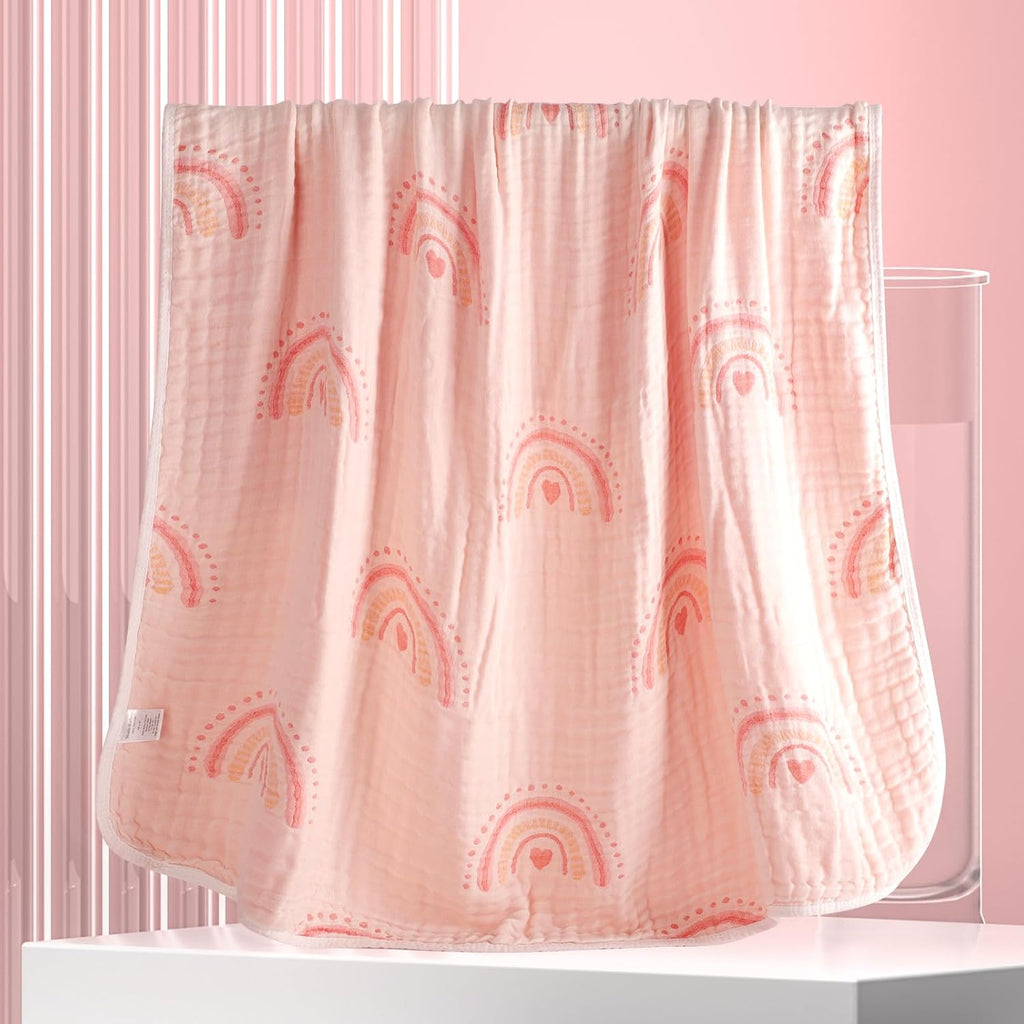 Cotton Muslin Baby Blanket Organic Comforter Reversible Neutral Layer Soft 43.3"x41.3" for Newborn Infant Toddler