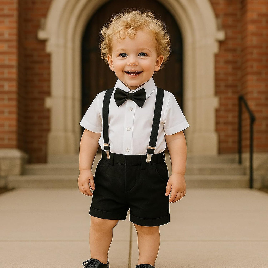 Baby Boys Formal Suit Set Suspender Shorts Pants