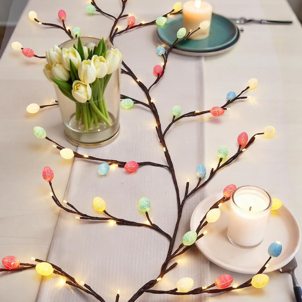 Easter Egg LED Tree Branch Lights for Wall,Easter Egg Willow Vine Twig Decor,USB Interface,with 48 LED Lights
